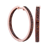 10kt Rose Gold Womens Round Red Color Enhanced Diamond Hoop Earrings 1.00 Cttw