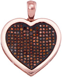 10kt Rose Gold Womens Round Red Color Enhanced Diamond Heart Love Cluster Pendant 1/2 Cttw
