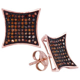 10kt Rose Gold Womens Round Red Color Enhanced Diamond Kite Cluster Earrings 3/8 Cttw