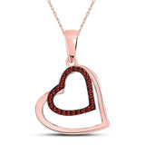 10kt Rose Gold Womens Round Red Color Enhanced Diamond Heart Pendant 1/10 Cttw