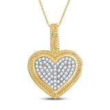 10kt Yellow Gold Womens Round Diamond Heart Milgrain Pendant 1/6 Cttw