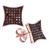 10kt Rose Gold Womens Round Red Color Enhanced Diamond Square Kite Cluster Earrings 1/5 Cttw