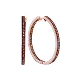 10kt Rose Gold Womens Round Red Color Enhanced Diamond Hoop Earrings 1/2 Cttw