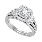 14kt White Gold Diamond Round Double Halo Bridal Wedding Ring Band Set 1 Cttw