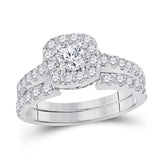 14kt White Gold Round Diamond Bridal Wedding Ring Band Set 1-3/8