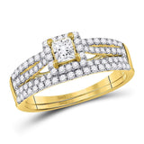 14kt Yellow Gold Princess Diamond Bridal Wedding Ring Band Set 1 Cttw