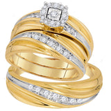 10kt Yellow Gold His Hers Round Diamond Solitaire Matching Wedding Set 3/8 Cttw