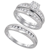 10kt White Gold His Hers Round Diamond Cluster Matching Wedding Set 1/2 Cttw