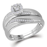10k White Gold Round Diamond Mens Womens Trio Matching Halo Wedding Bridal Ring Set 1/5 Cttw