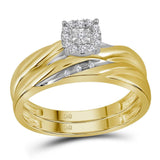 10kt Yellow Gold His Hers Round Diamond Solitaire Matching Wedding Set 1/8 Cttw