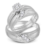 10kt White Gold His Hers Round Diamond Cluster Matching Wedding Set 1/4 Cttw