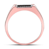 10kt Rose Gold Mens Round Red Color Enhanced Diamond Rectangle Cluster Ring 1/5 Cttw