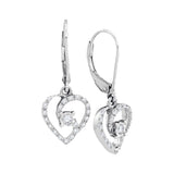 10kt White Gold Womens Round Diamond Leverback Heart Dangle Earrings 1/4 Cttw