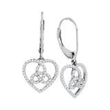 10kt White Gold Womens Round Diamond Triquetra Heart Trinity Dangle Earrings 1/5 Cttw