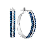 10kt White Gold Womens Round Blue Color Enhanced Diamond Hoop Earrings 1 Cttw