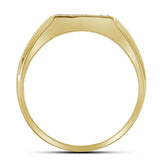 10kt Yellow Gold Mens Round Diamond Diagonal Row Flat Top Fashion Ring 1/12 Cttw