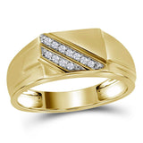 10kt Yellow Gold Mens Round Diamond Diagonal Row Flat Top Fashion Ring 1/12 Cttw