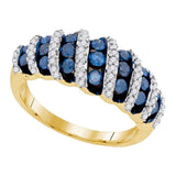 10kt Yellow Gold Womens Round Blue Color Enhanced Diamond Fashion Ring 1.00 Cttw