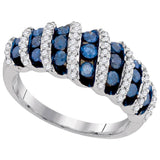 10kt White Gold Womens Round Blue Color Enhanced Diamond Fashion Ring 1.00 Cttw