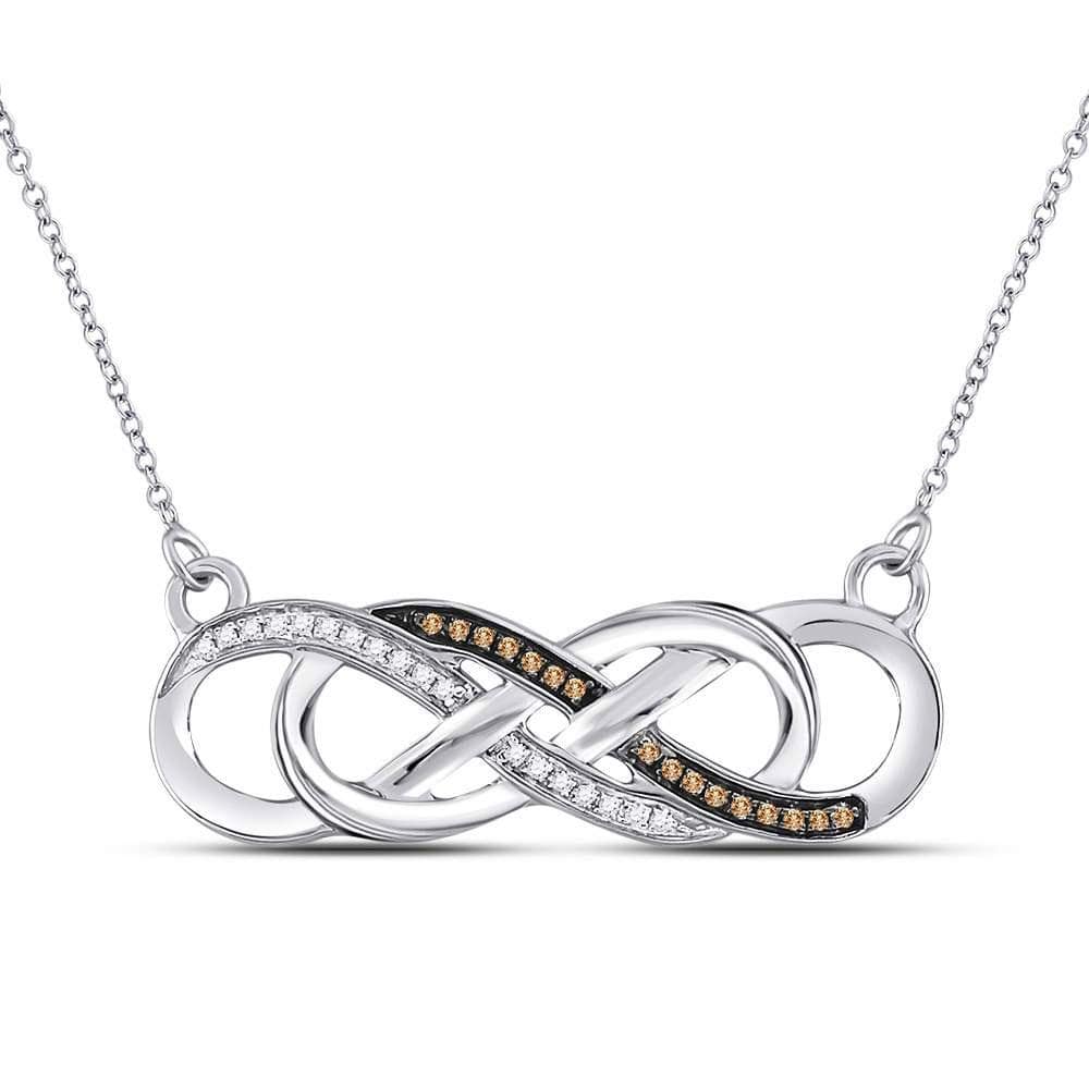 10kt White Gold Womens Round Brown Color Enhanced Diamond Infinity Necklace 1/8 Cttw