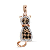 10kt Rose Gold Womens Round Red Color Enhanced Diamond Cat Pendant 1/4 Cttw
