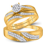 10kt Yellow Gold His Hers Round Diamond Cluster Matching Wedding Set 1/2 Cttw