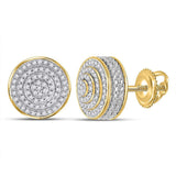 10kt Yellow Gold Mens Round Diamond 3D Disk Circle Earrings 1/4 Cttw