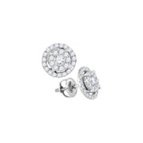 14kt White Gold Womens Round Diamond Concentric Cluster Earrings 3/4 Cttw