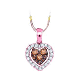 14kt Rose Gold Womens Round Brown Diamond Frame Heart Cluster Pendant 1/3 Cttw