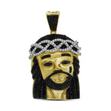10kt Yellow Gold Mens Round Black Color Enhanced Diamond Jesus Face Charm Pendant 1 Cttw