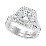 18k White Gold Princess Diamond Solitaire Halo Bridal Wedding Ring Band Set 1-5/8 Cttw