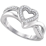 Sterling Silver Womens Round Diamond Heart Frame Cluster Ring 1/8 Cttw
