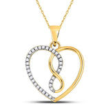 10kt Yellow Gold Womens Round Diamond Infinity Heart Pendant 1/8 Cttw