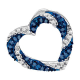 10kt White Gold Womens Round Blue Color Enhanced Diamond Heart Love Pendant 1/6 Cttw