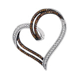 Sterling Silver Womens Round Cognac-brown Color Enhanced Diamond Heart Pendant 1/5 Cttw
