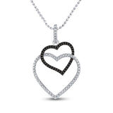 Sterling Silver Womens Round Black Color Enhanced Diamond Heart Pendant 1/8 Cttw