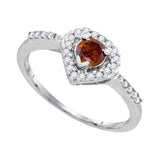 10kt White Gold Womens Round Brown Color Enhanced Diamond Heart Ring 1/2 Cttw