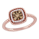 14kt Rose Gold Womens Round Brown Diamond Square Ring 1/3 Cttw