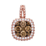 14kt Rose Gold Womens Round Brown Diamond Square Frame Cluster Pendant 1/2 Cttw