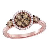 14kt Rose Gold Round Brown Diamond Cluster Bridal Wedding Engagement Ring 3/4 Cttw