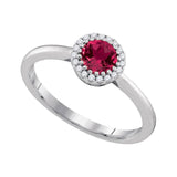 14kt White Gold Womens Round Natural Ruby Solitaire Diamond Halo Bridal Ring 1/2 Cttw