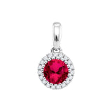 14kt White Gold Womens Round Ruby Solitaire Diamond Circle Frame Pendant 1/2 Cttw