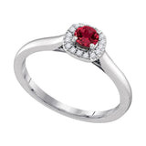 14kt White Gold Womens Round Ruby Diamond Solitaire Ring 1/3 Cttw