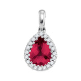 14kt White Gold Womens Pear Ruby Solitaire Diamond Pendant 1-1/8 Cttw