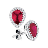 14kt White Gold Womens Pear Ruby Solitaire Diamond Frame Earrings 1-1/2 Cttw