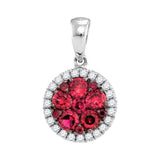14kt White Gold Womens Round Ruby Cluster Diamond Circle Frame Pendant 5/8 Cttw