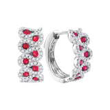 14kt White Gold Womens Round Ruby Outline Luxury Hoop Earrings 1-1/2 Cttw