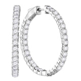 14kt White Gold Womens Round Diamond Hoop Inside Outside Earrings 4.00 Cttw