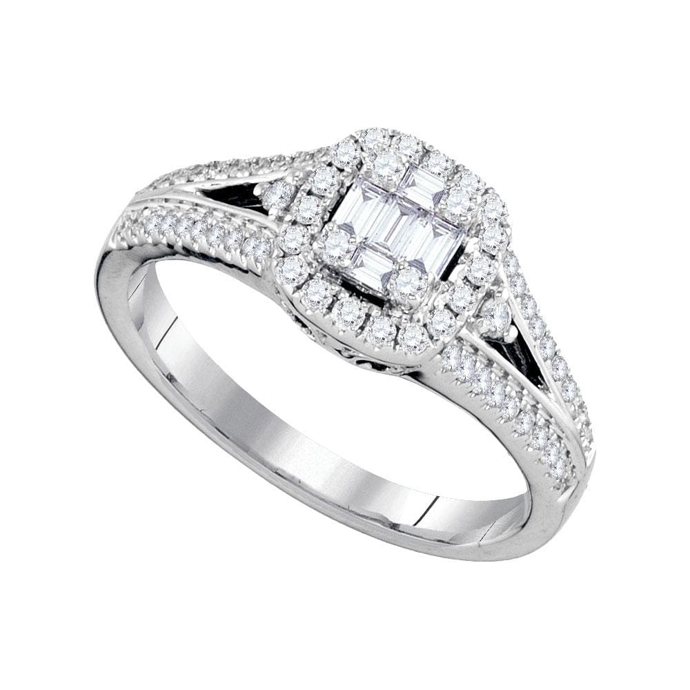 18kt White Gold Round Diamond Cluster Bridal Wedding Engagement Ring 1/2 Cttw