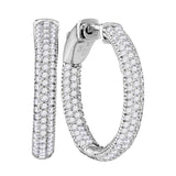 14kt White Gold Womens Round Diamond Inside Outside Hoop Earrings 1 Cttw